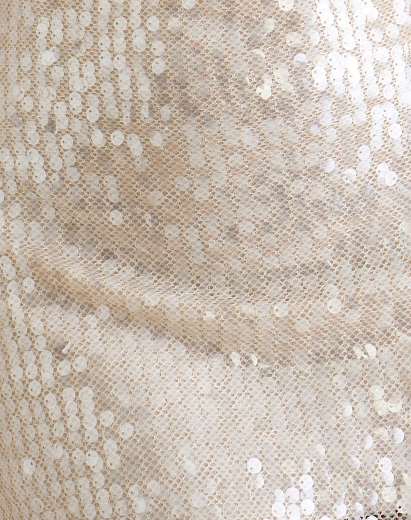 Image of Tasarna Cowl Neck Mini Dress in Sequin Crochet Cream