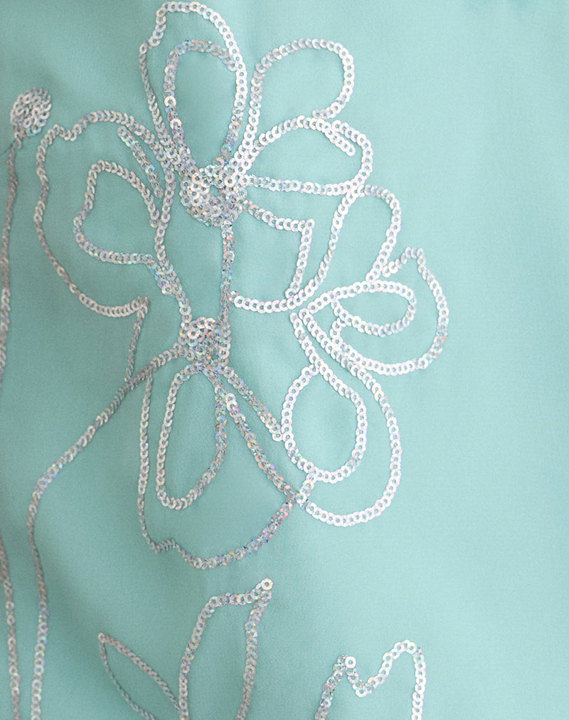 Image of Tavina Top in Chiffon Floral Sequin Turquoise