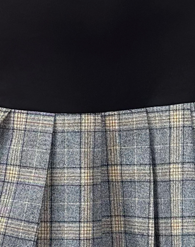 Image of Terdayu Bandeau Pleated Mini Dress in Black Grey Check