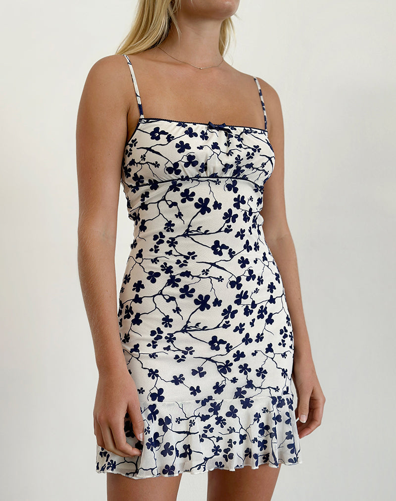 Image of Tery Mini Dress in Grunge Floral Flock Cream