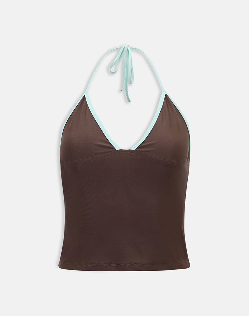 Image of Thorin Tankini in Brown with Aqua Binding