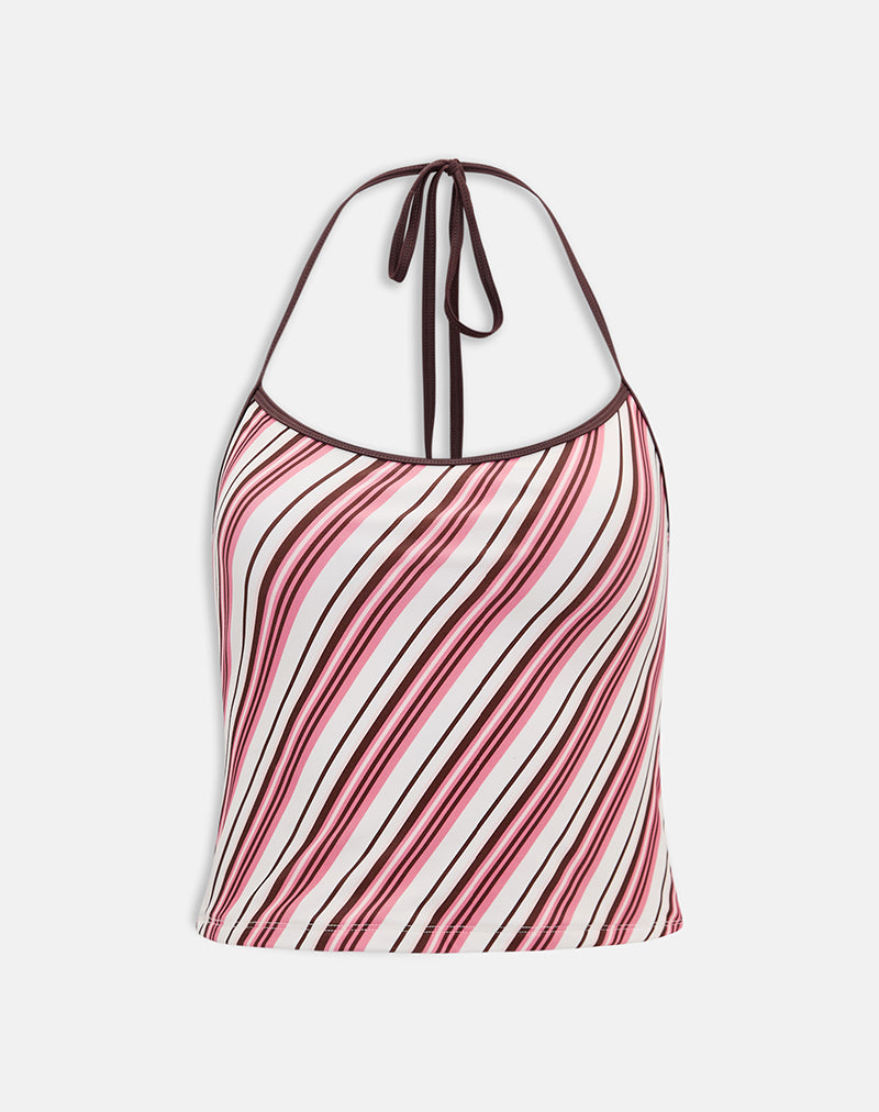 Image of Tiara Tankini in Brown and Pink Candy Stripe
