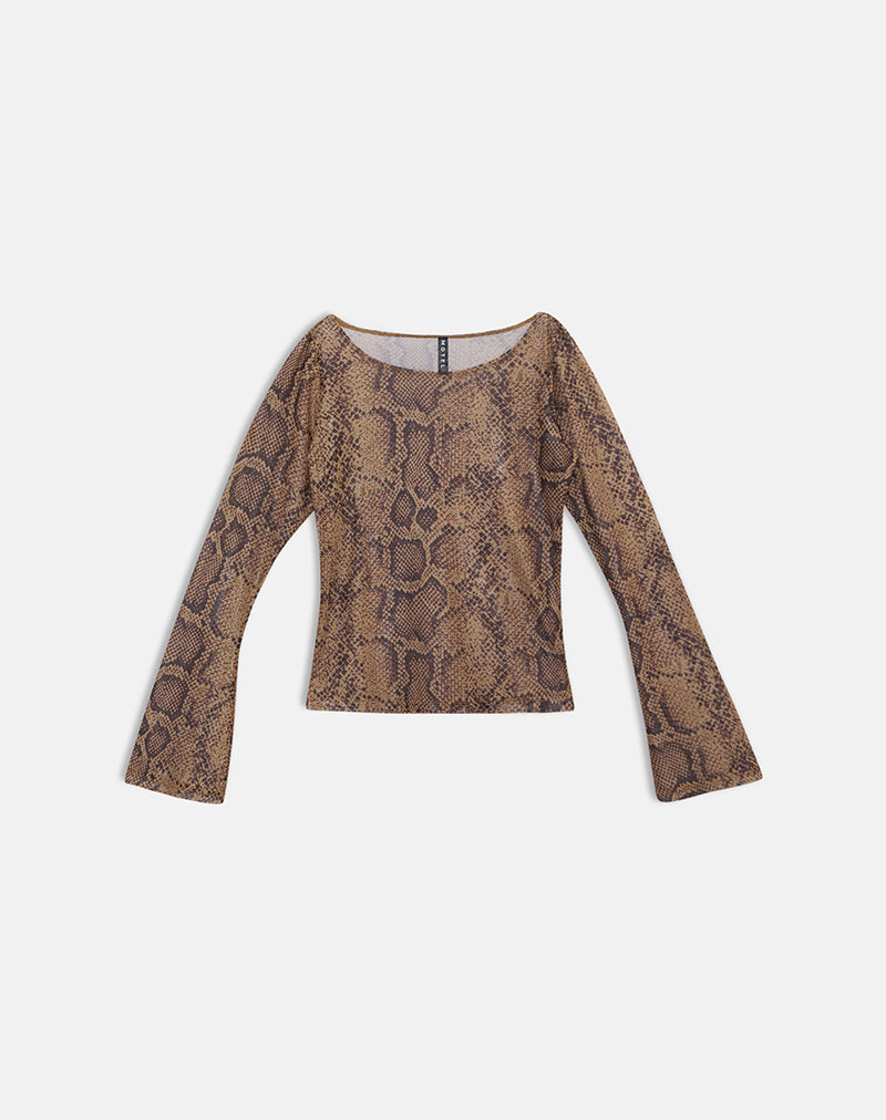Image of Tineko Long Sleeve Top in Snake Skin Brown