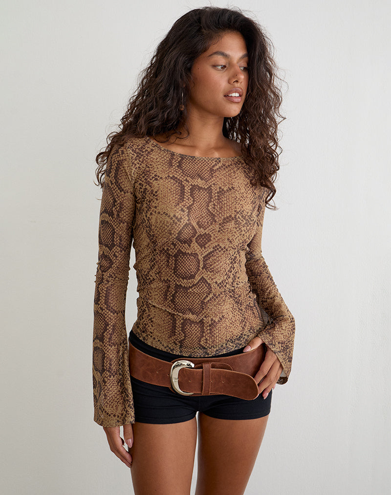 Image of Tineko Long Sleeve Top in Snake Skin Brown