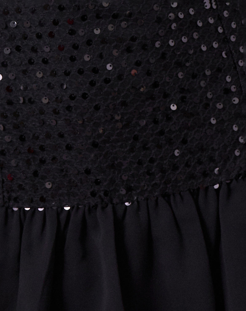 Image of Tinosa Corset Dress in Ruffle Sequin Black