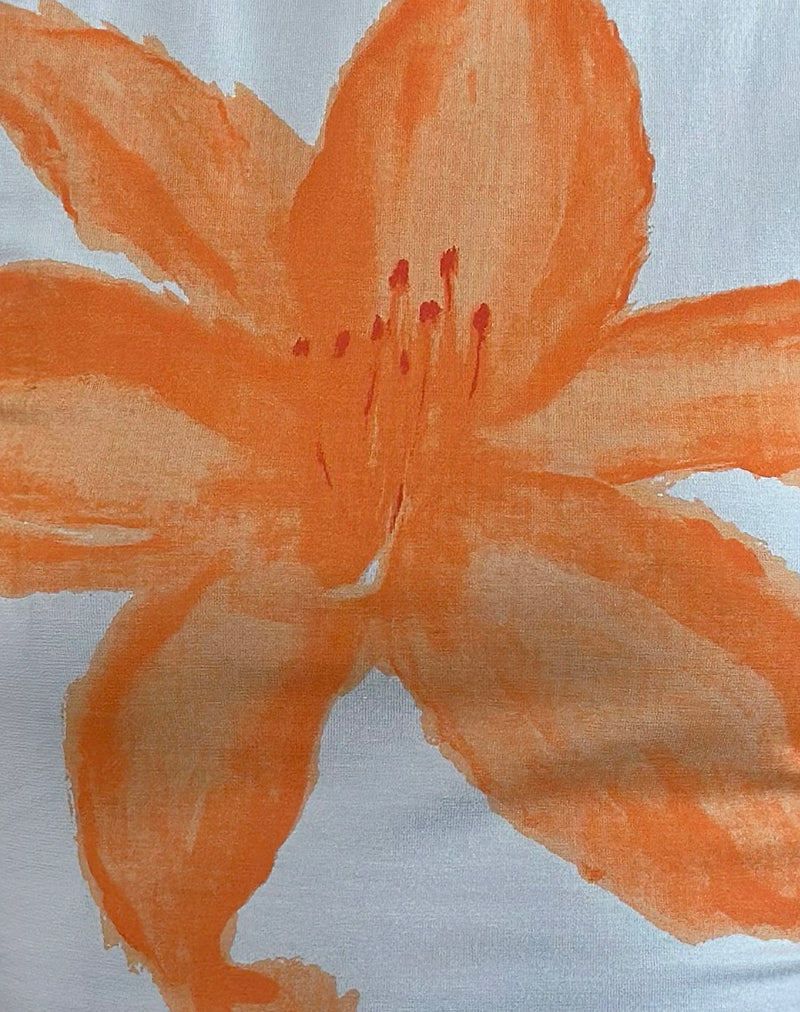 Image of Tiona Tee in Blue with Orange Painted Flower