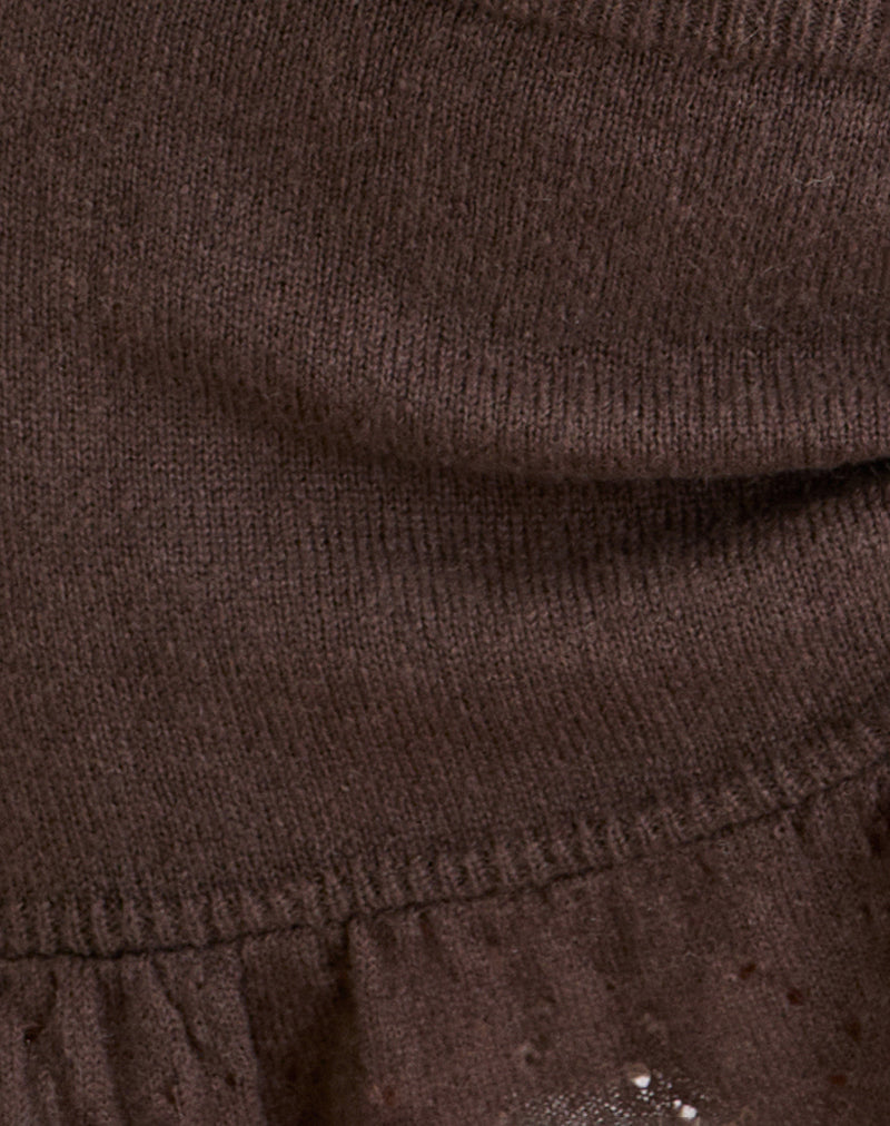 Image of Rimona Mini Skirt in Knit Brown with Frill Hem