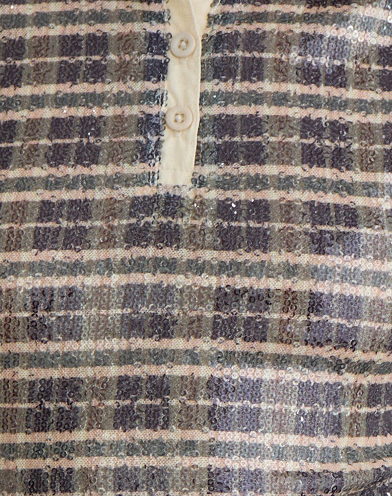 Image of Tisuka Polo Top in Sequin Vintage Check Brown