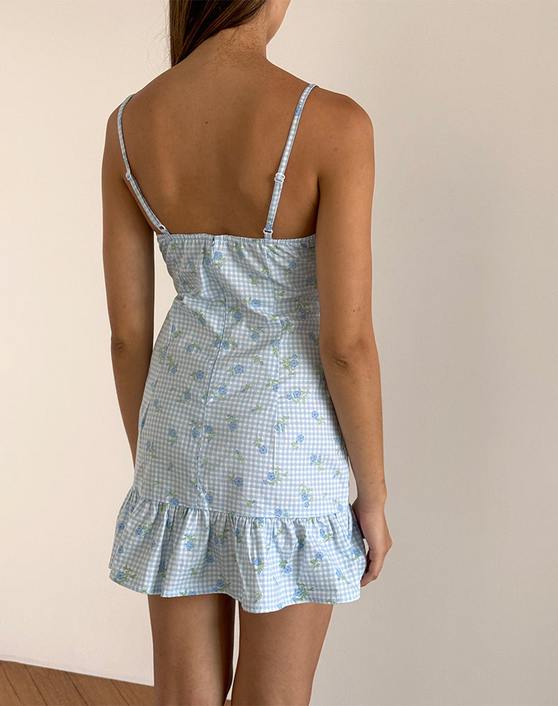 Image of Tivata Mini Dress in Blue Flower Gingham