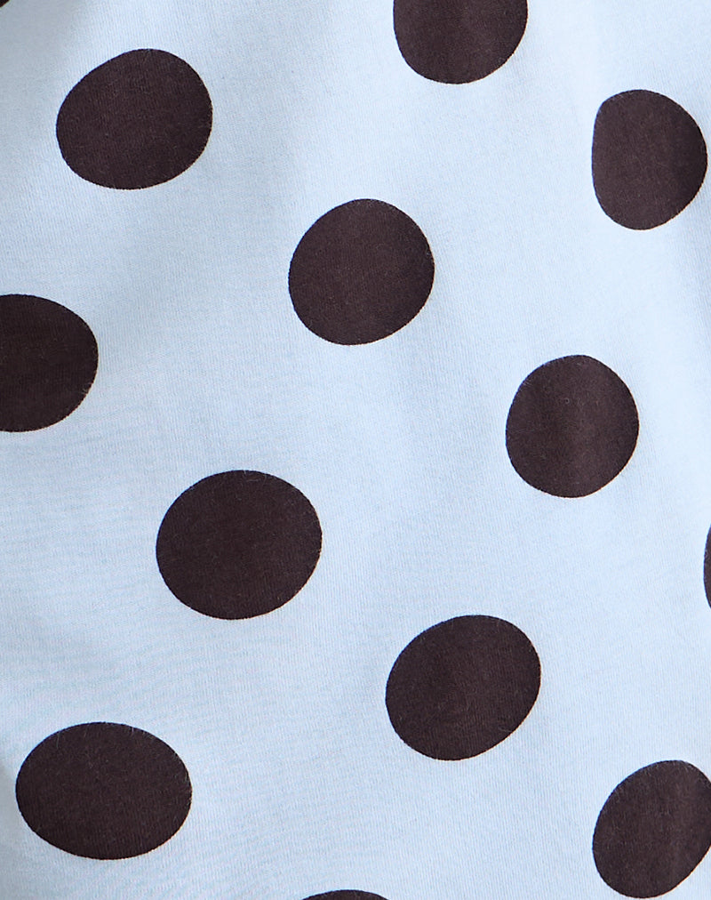 Image of Tokiwa Asymmetric Shoulder Tee in Big Polka Blue Brown