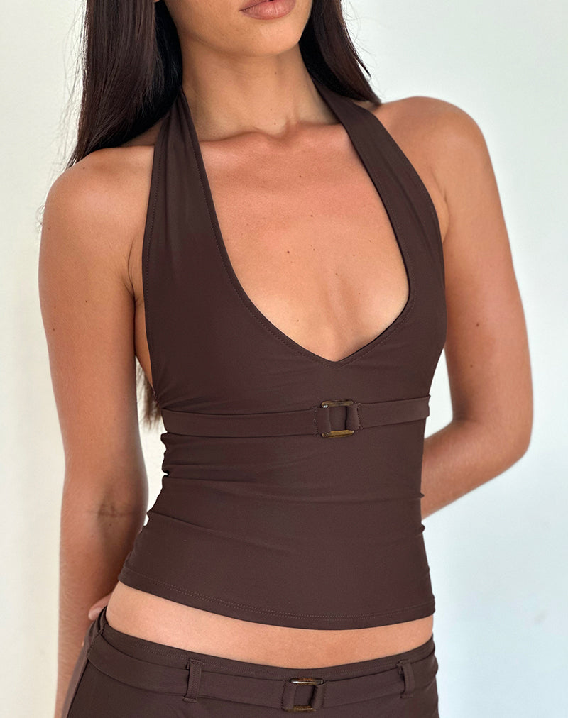 Image of Towi Swim Tank Top in Brown with Trim