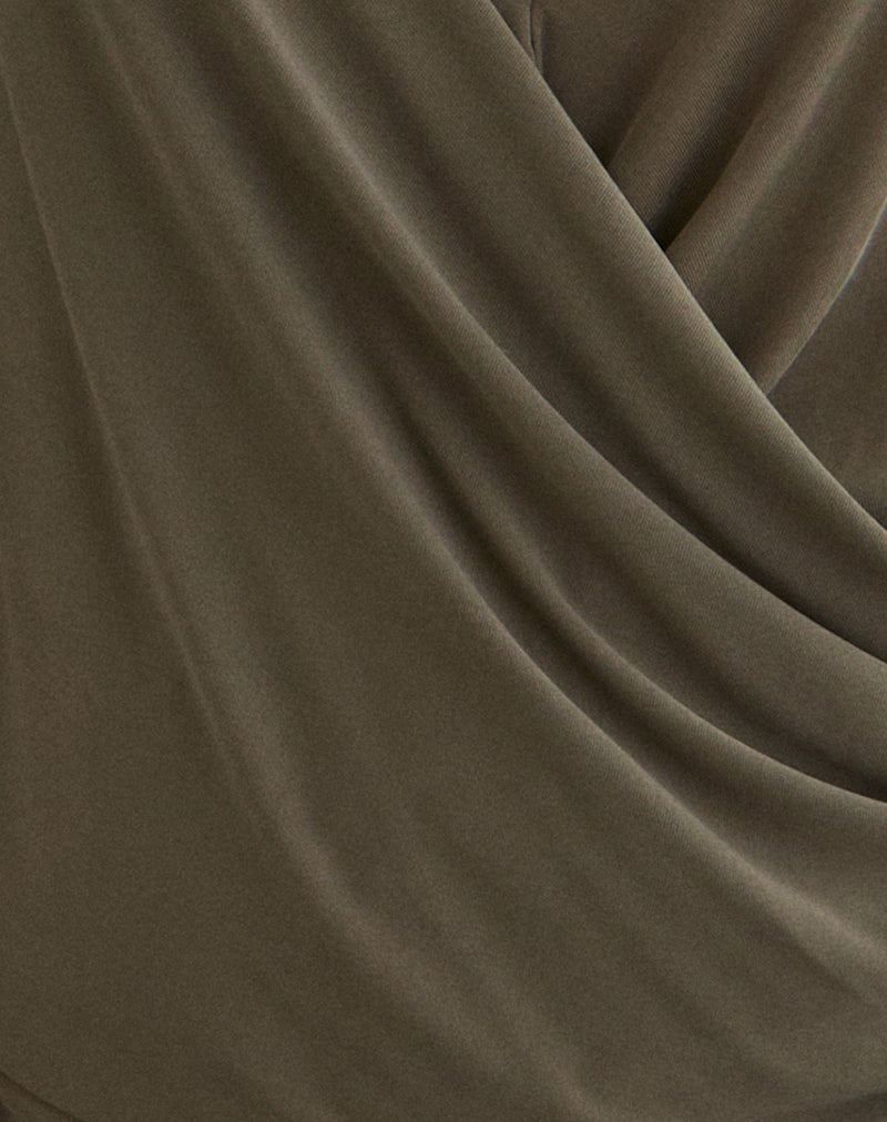 Image of Tricia Plunge Drape Top in Cupro Khaki