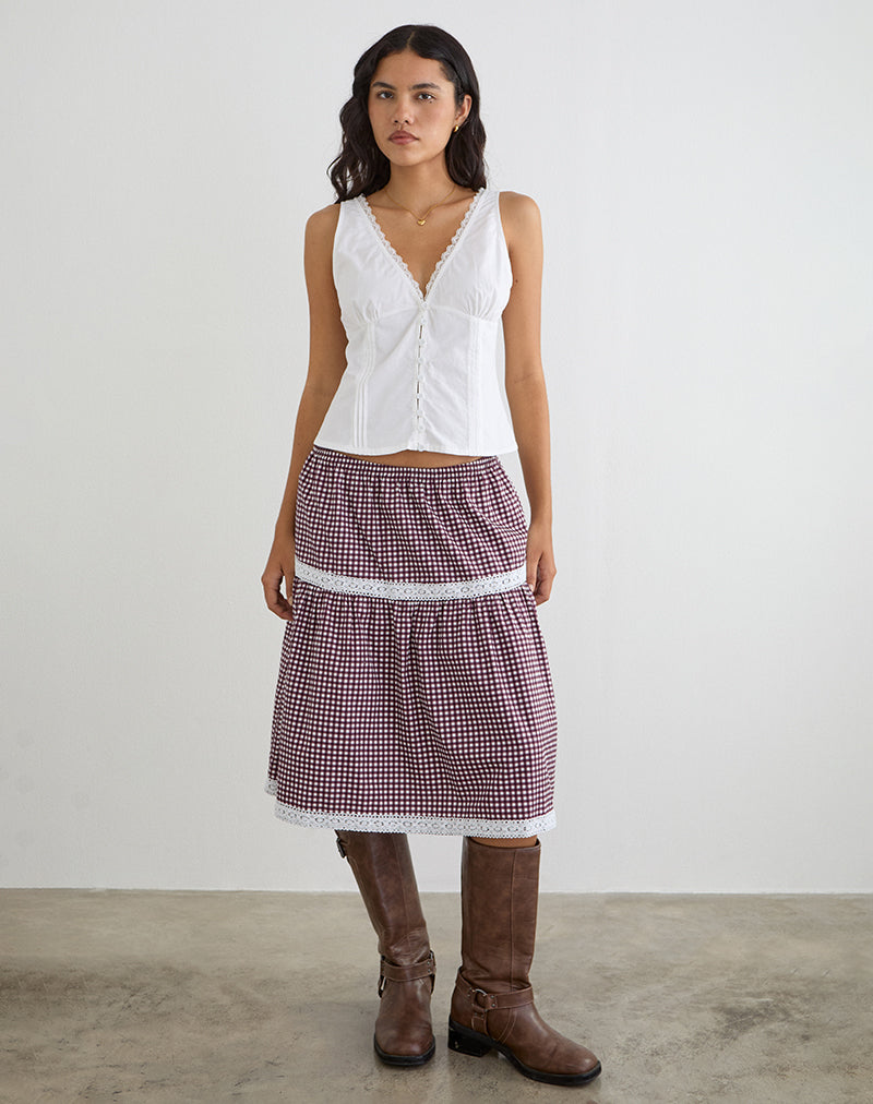 Image of Trixie Midi Skirt in Mini Gingham Wine