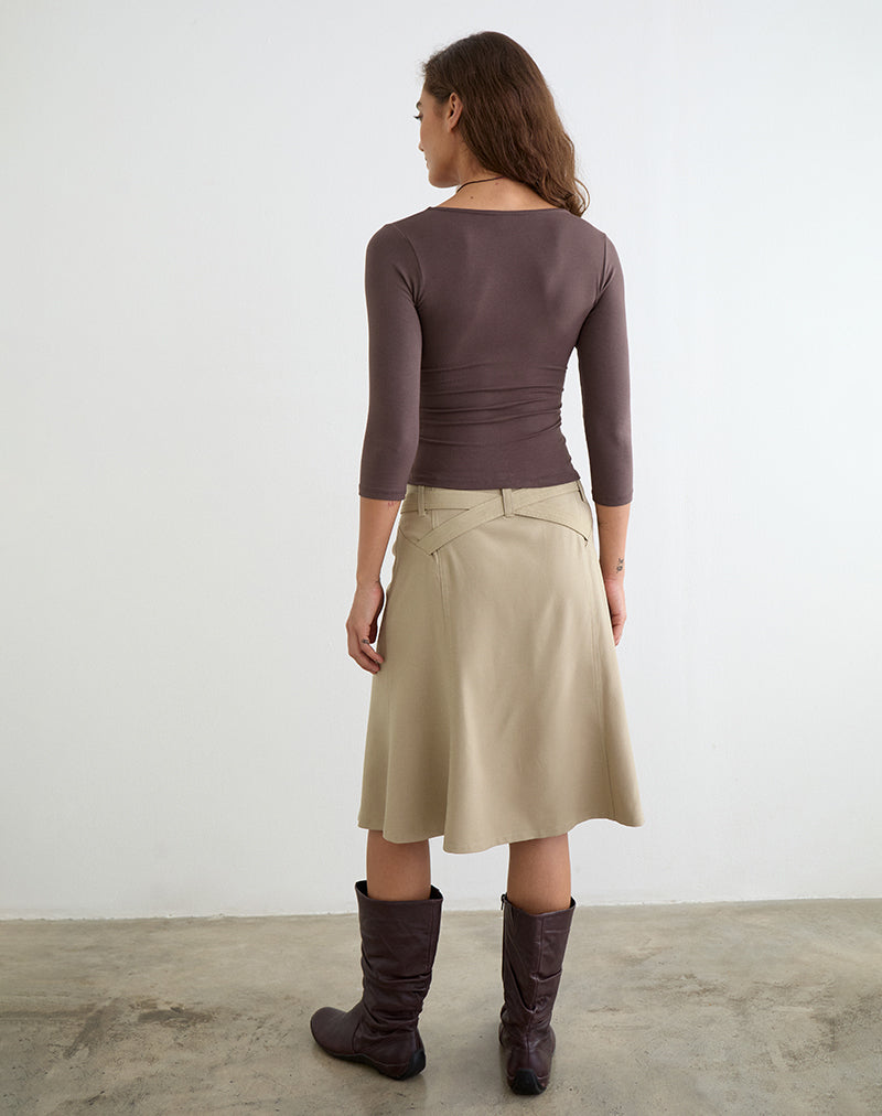 Image of Anica Midi Skirt with Belt in Beige