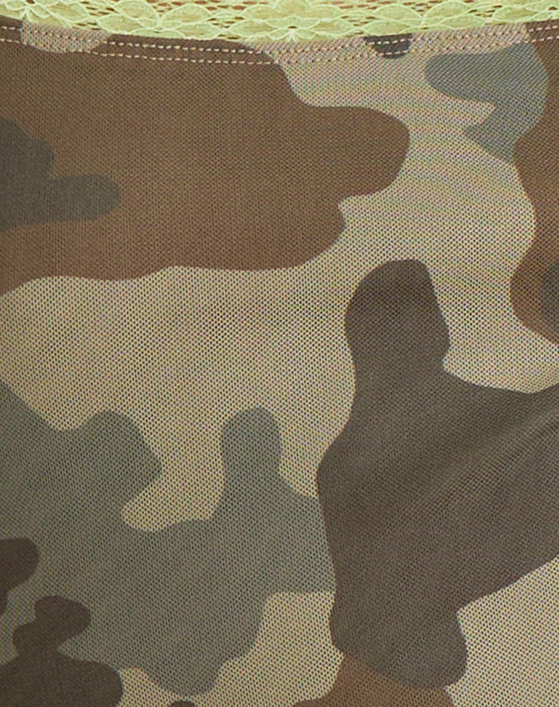 Image of Tuwira Mini Dress in Mesh Camo Green with Lace Trim
