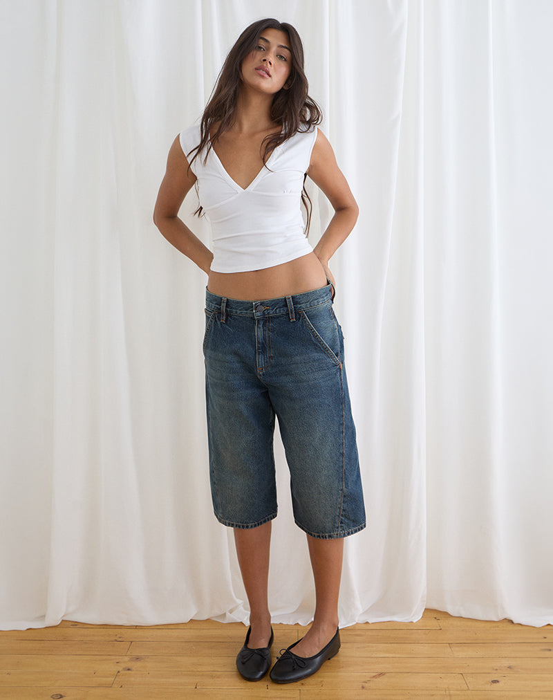 Image of Twisted Cinch Denim Short in Dirty Green