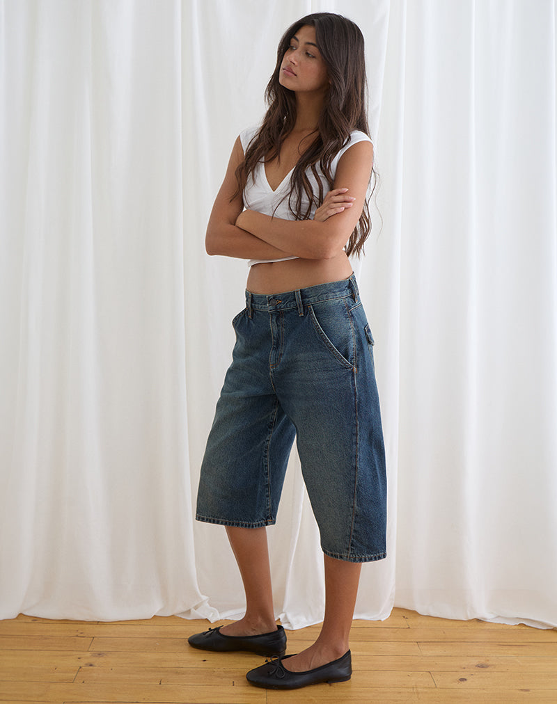 Image of Twisted Cinch Denim Short in Dirty Green