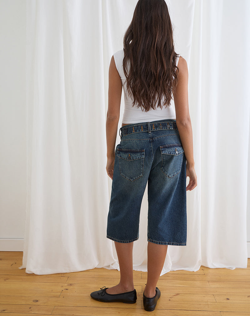 Image of Twisted Cinch Denim Short in Dirty Green