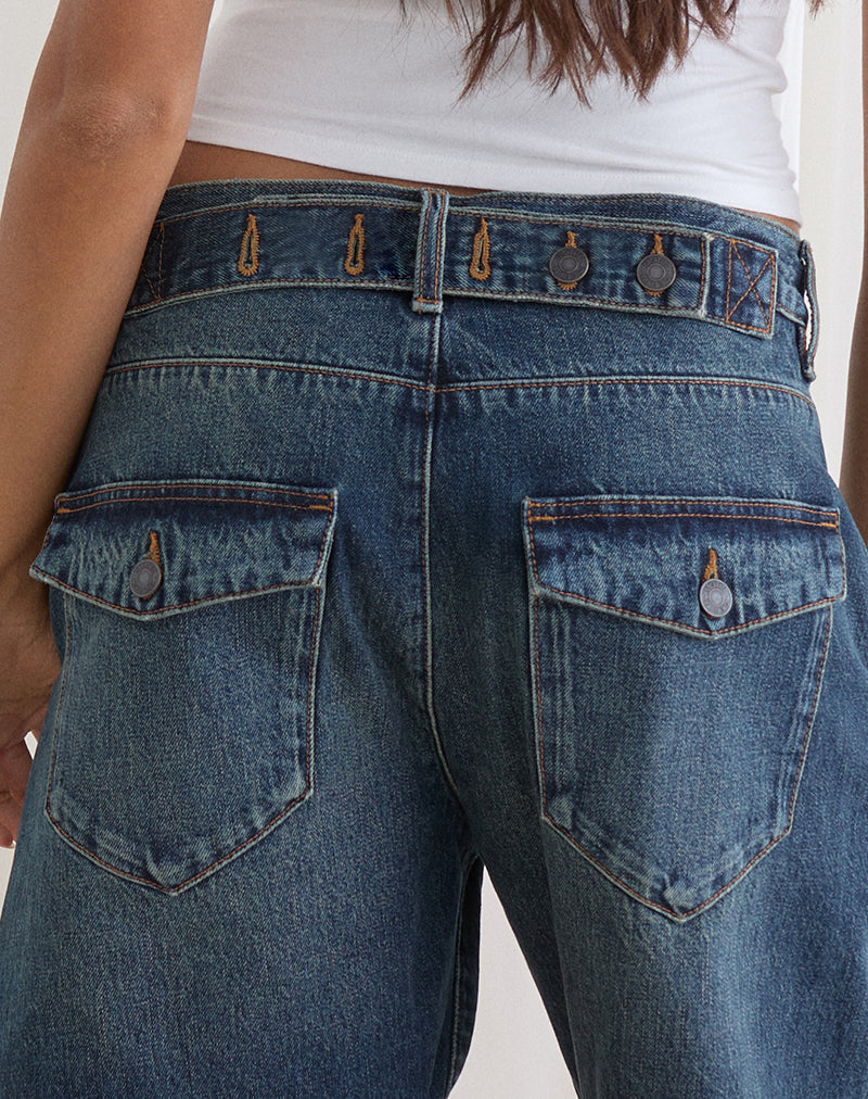 Image of Twisted Cinch Denim Short in Dirty Green