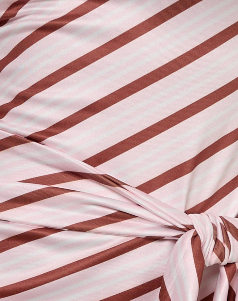 Image of Uberta Asymmetric One Shoulder Tie Top in Diagonal Stripe Pink
