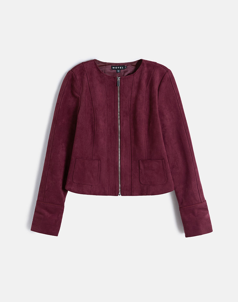 Image of Ukiyo Jacket in Faux Suede Burgundy