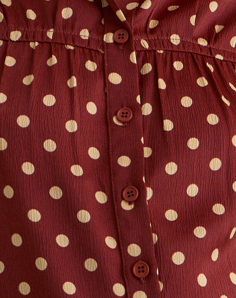 Image of Ulsan Fitted Shirt in Burnt Red with Polka Print