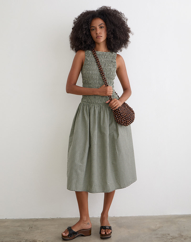 Image of Undine Midi Dress in Mini Gingham Dark Green