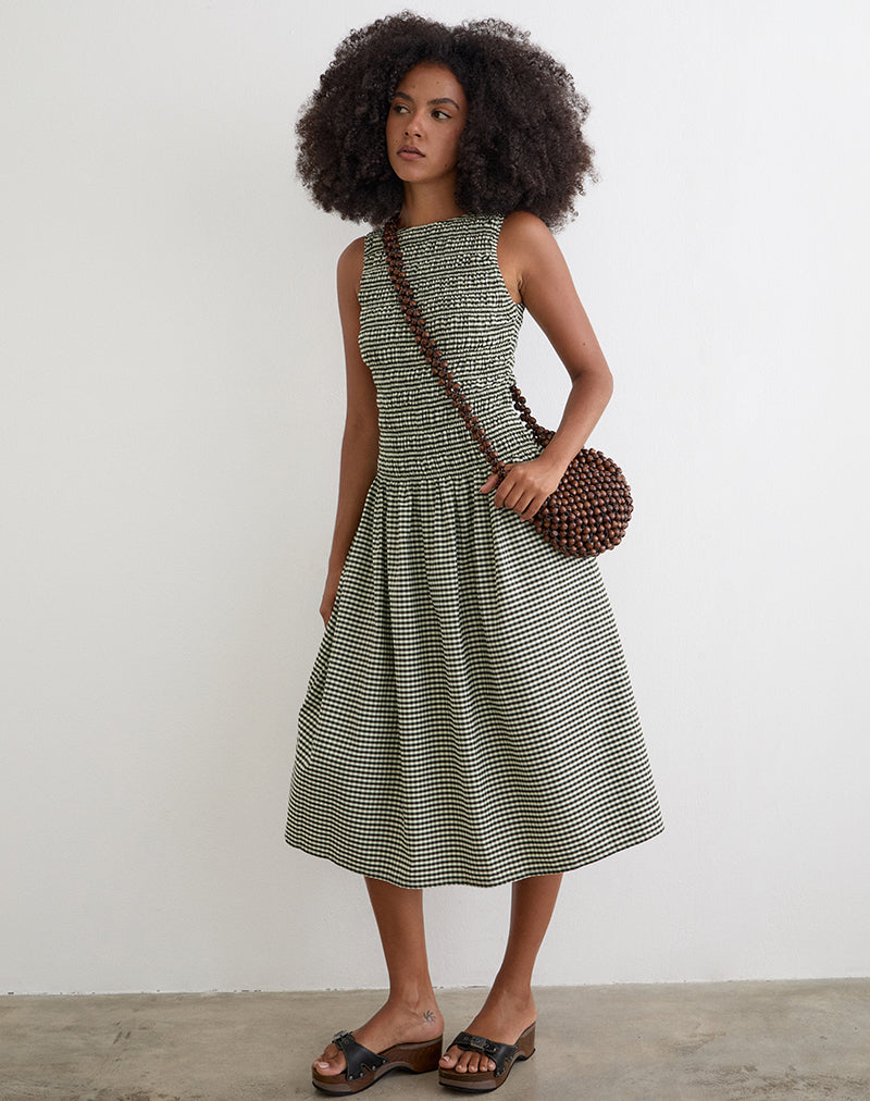 Image of Undine Midi Dress in Mini Gingham Dark Green