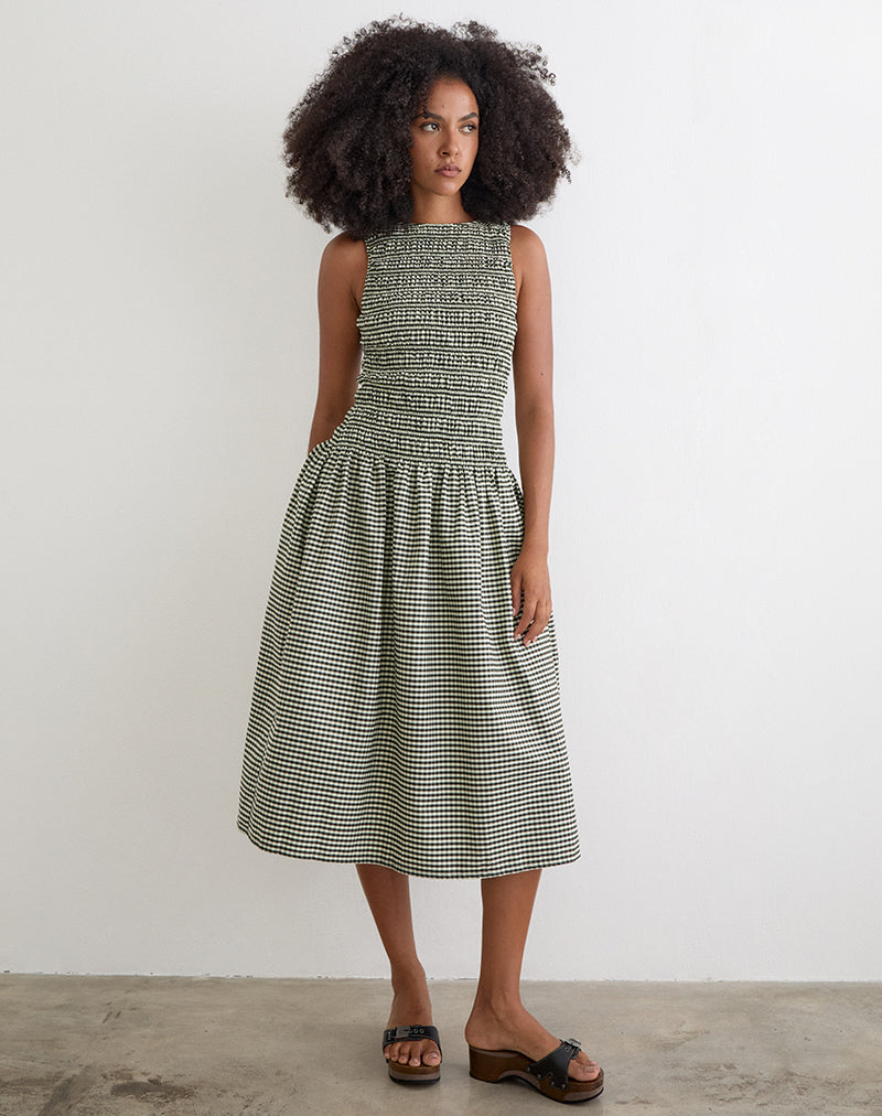 Image of Undine Midi Dress in Mini Gingham Dark Green