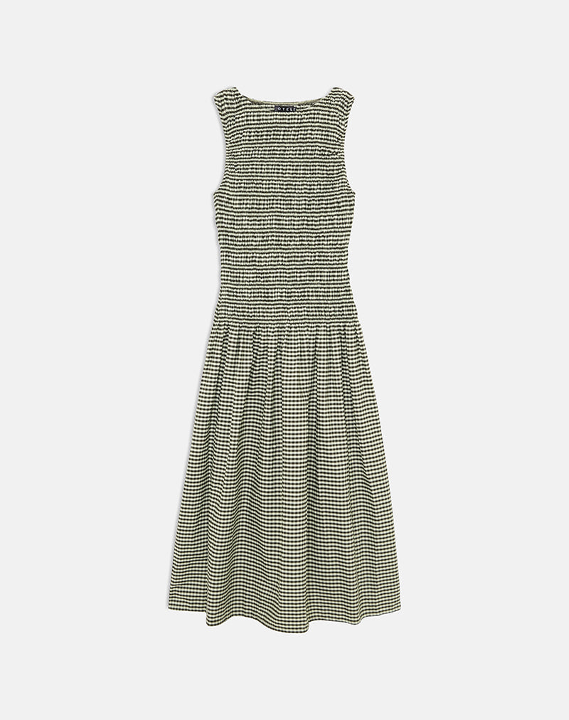 Image of Undine Midi Dress in Mini Gingham Dark Green