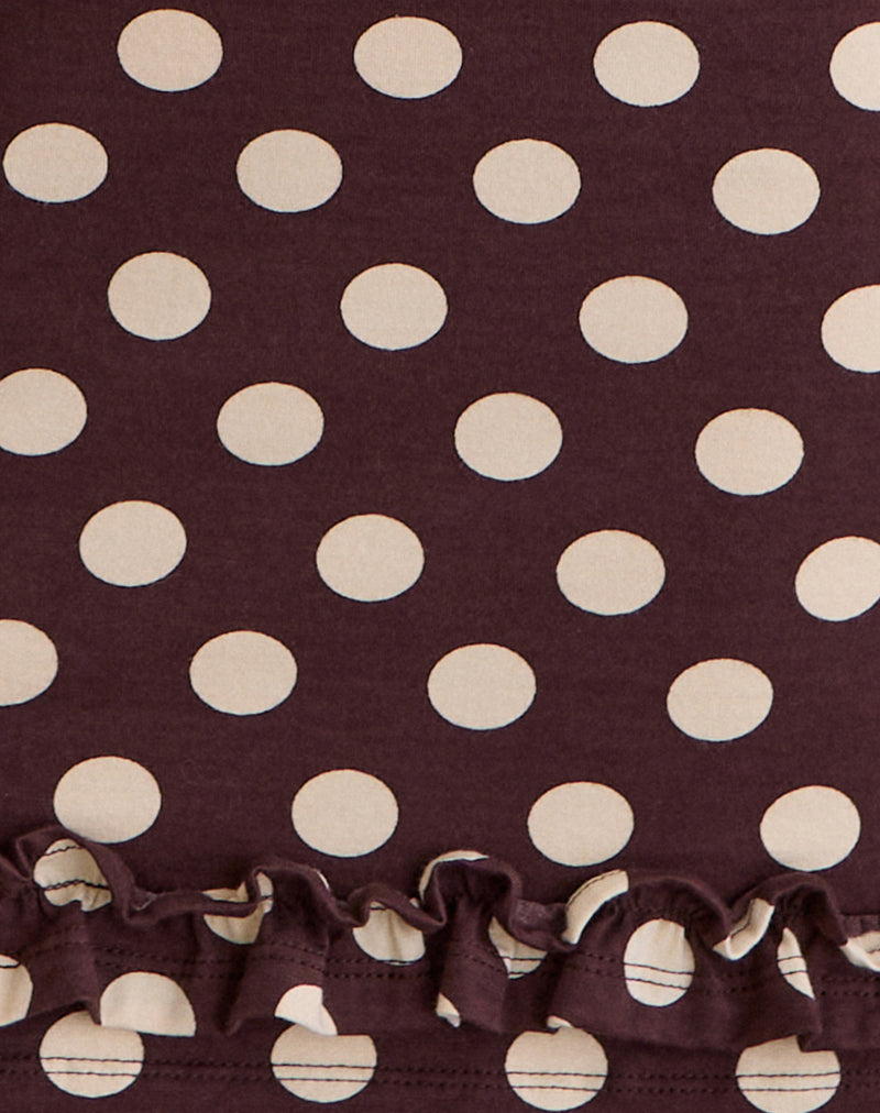 Image of Vadora Frill Hem Mini Dress in Brown with Big Polka Cream