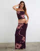 Image of Valdra Maxi Skirt in Burgundy with Flower Silhouette