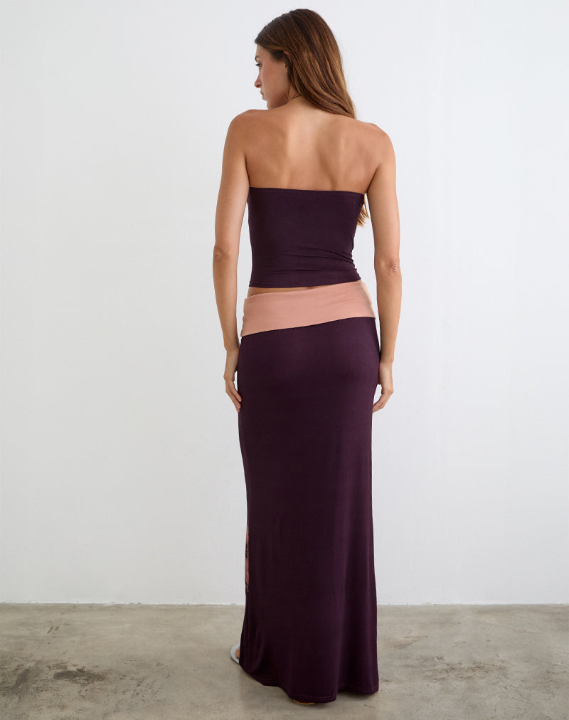 Image of Valdra Maxi Skirt in Burgundy with Flower Silhouette