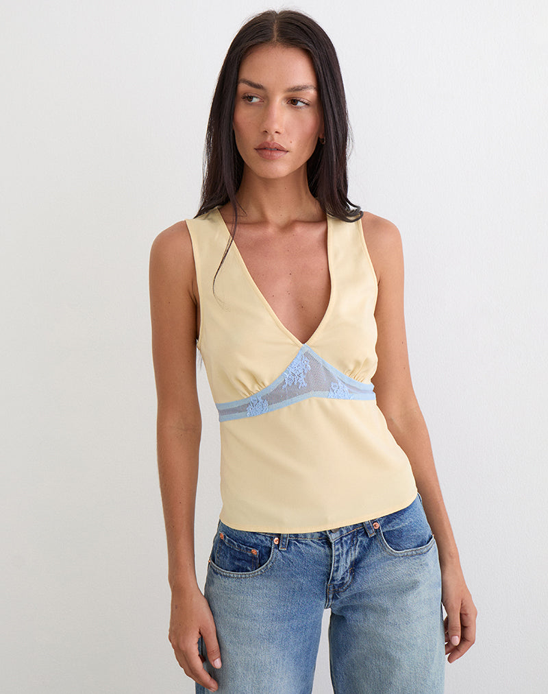 Image of Valeska Lace Insert Top in Satin Lemon