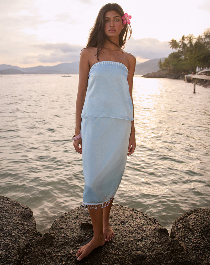 Image of Muriela Midi Skirt in Satin Organza Light Blue