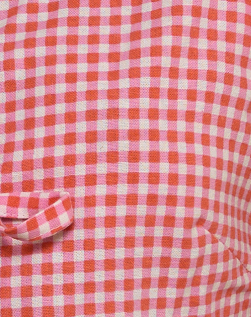 Image of Vataka Tie Front Top In Mini Gingham Peach