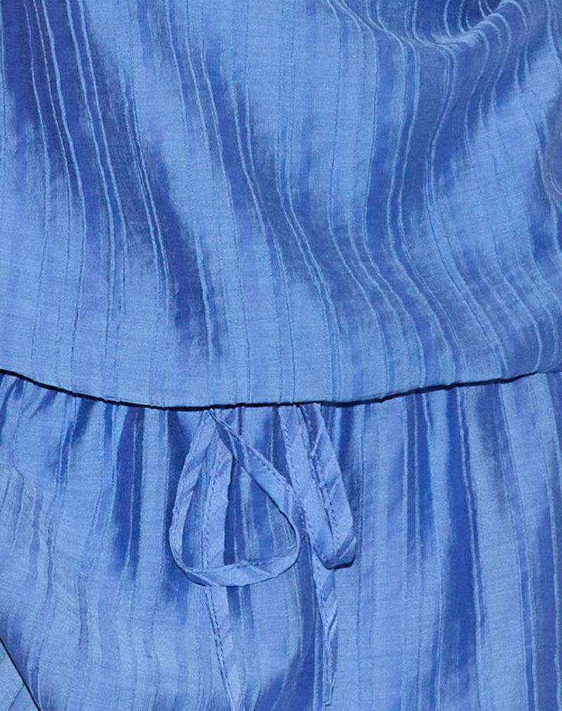 Image of Veloria Halterneck Mini Dress in Blue Chiffon Painted Stripe