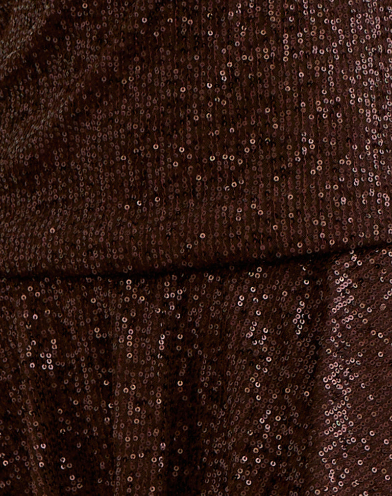 Image of Veloria Mini Dress in Drape Sequin Brown