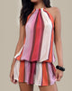 Image of Veloria Halterneck Mini Dress in Pink Sheer Chiffon Painted Stripe
