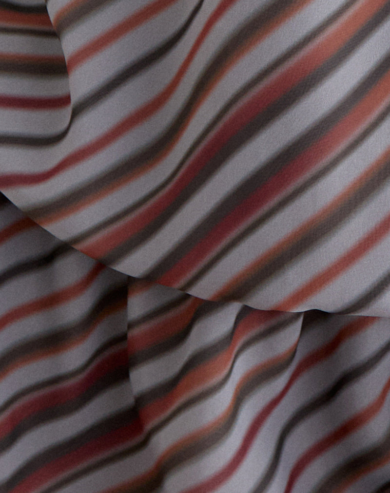 Image of Veloria Halterneck Mini Dress in Chiffon Grey and Maroon Diagonal Stripe