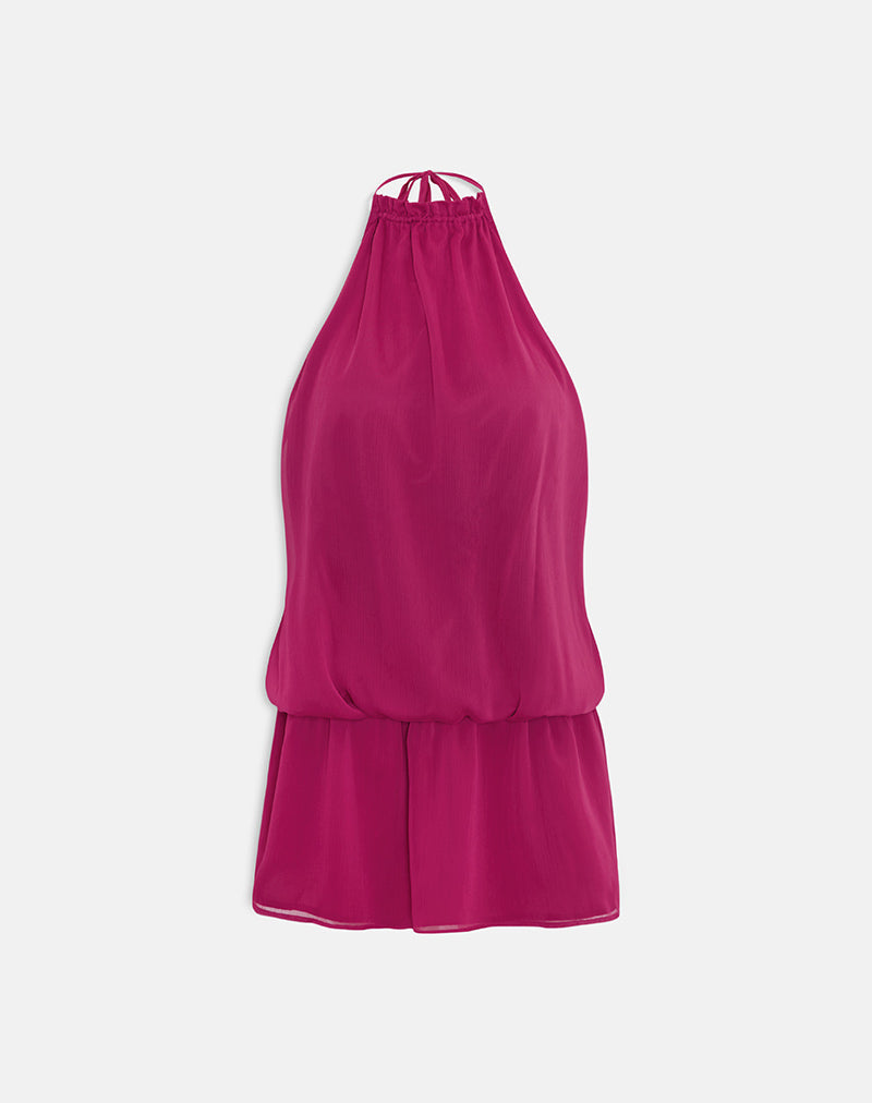 Image of Veloria Halterneck Mini Dress in Dark Rose