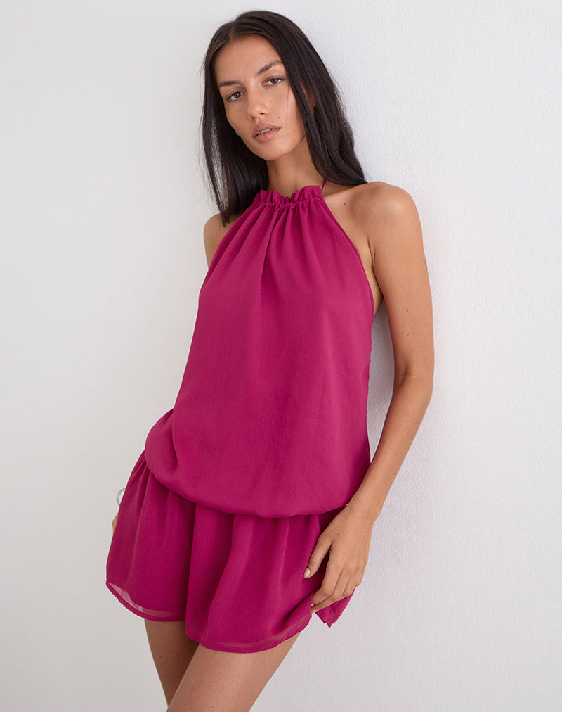 Image of Veloria Halterneck Mini Dress in Dark Rose