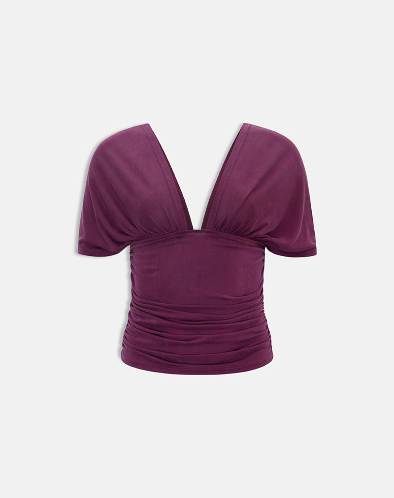 Image of Vernia Plunge Batwing Top in Cupro Dark Plum