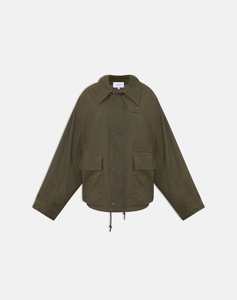 Image of Vireon High Neck Jacket in Khaki Green