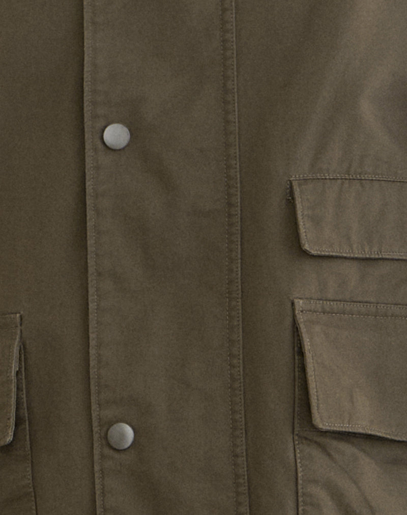 Image of Vireon High Neck Jacket in Khaki Green