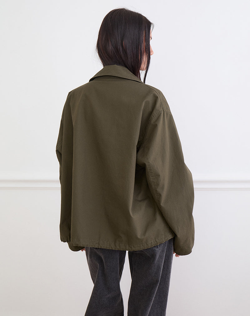 Image of Vireon High Neck Jacket in Khaki Green