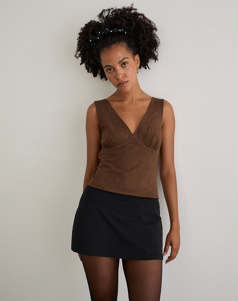 Image of Vishata Top in Faux Suede Brown