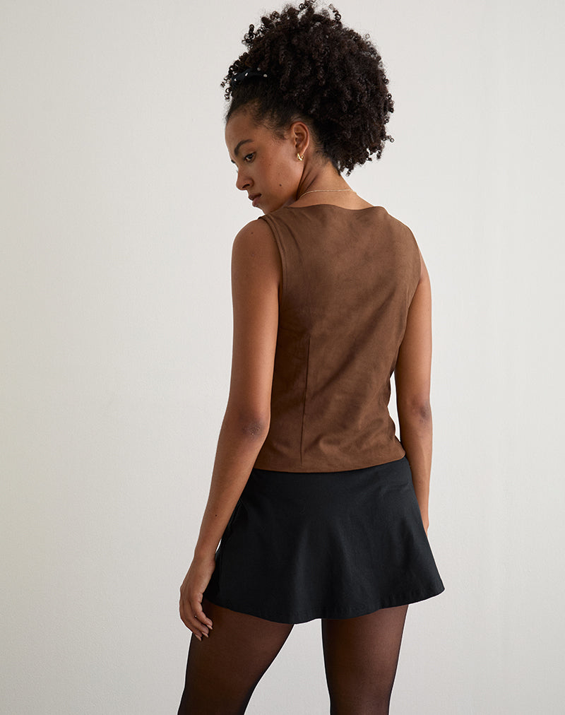 Image of Vishata Top in Faux Suede Brown