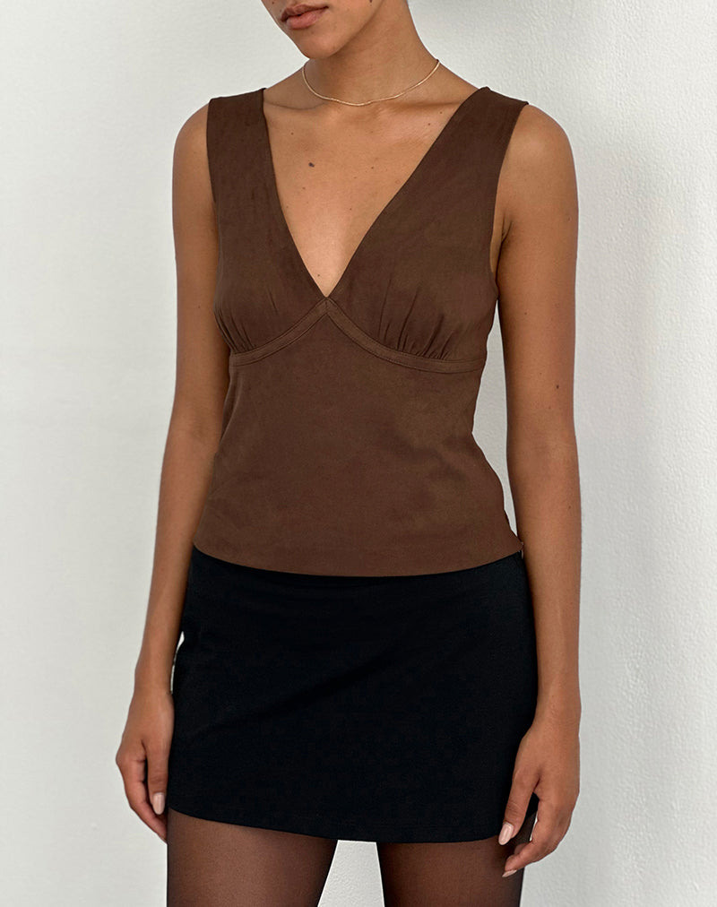 Image of Vishata Top in Faux Suede Brown