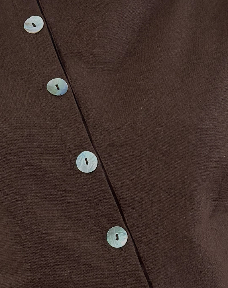 Image of Vonne Asymmetric Button Top in Chocolate Brown